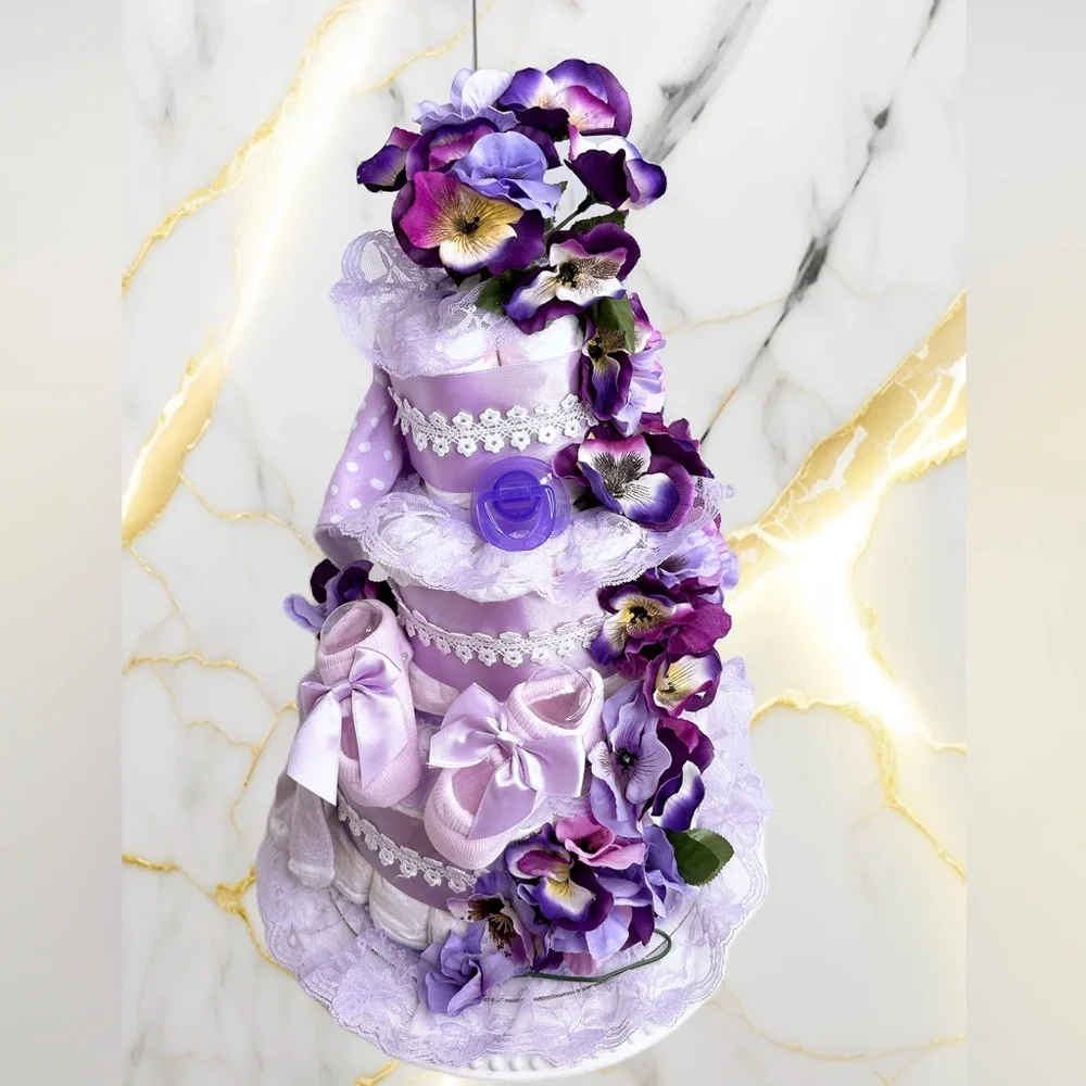 Flowers Diaper Cake, Baby Girl Shower Gift